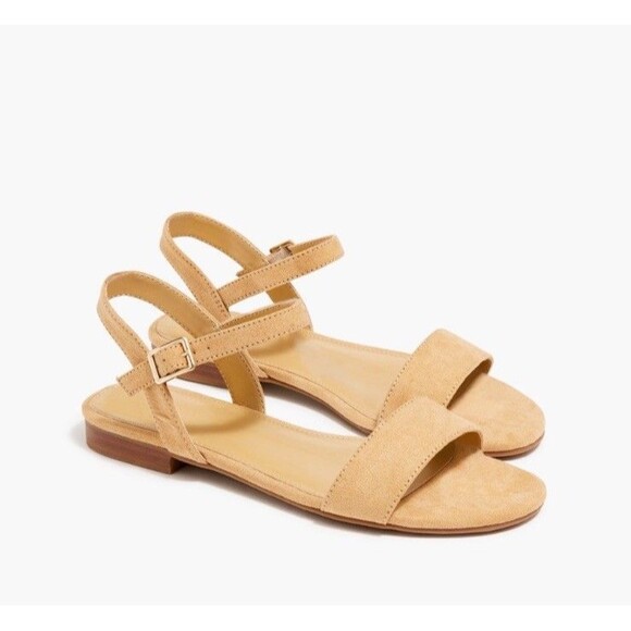 J. Crew Factory Ankle Strap Flat Tan Khaki Faux Suede Strappy Sandals Size 7 EUC - Picture 2 of 16